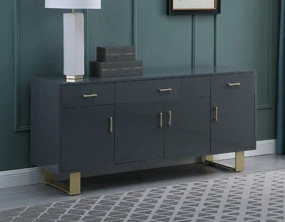 Best Master T1953GY Everly quinn denetta grey high gloss finish wood gold accents sideboard server cabinet