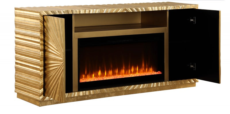 Best Master T2021GF  Everly quinn dickson gold finish wood sunburst pattern sideboard server cabinet with fireplace insert