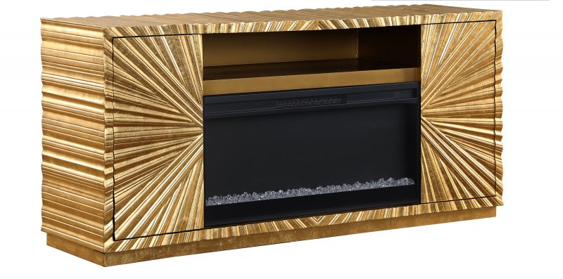 Best Master T2021GF  Everly quinn dickson gold finish wood sunburst pattern sideboard server cabinet with fireplace insert