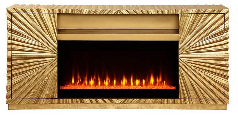 Best Master T2021GF  Everly quinn dickson gold finish wood sunburst pattern sideboard server cabinet with fireplace insert