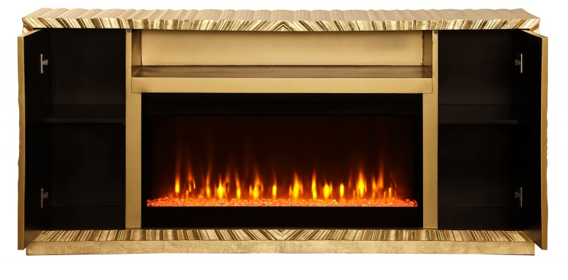 Best Master T2021GF  Everly quinn dickson gold finish wood sunburst pattern sideboard server cabinet with fireplace insert