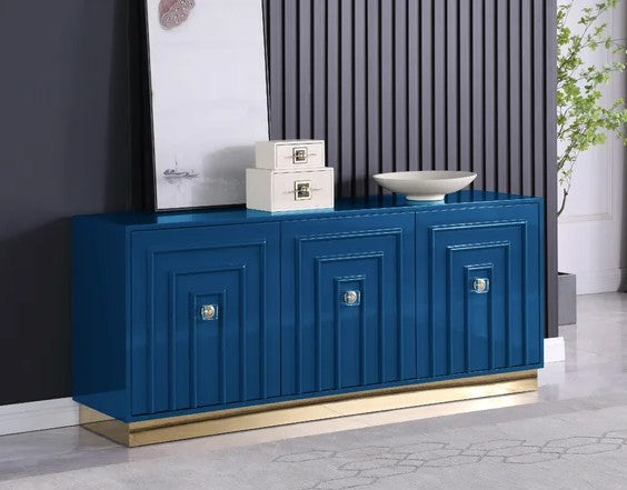 Best Master T2022-BL Wila arlo interiors locascio blue high gloss finish wood and gold metal accents sideboard server cabinet