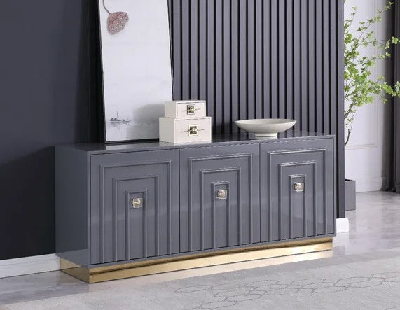 Best Master T2022-GY Wila arlo interiors locascio grey high gloss finish wood and gold metal accents sideboard server cabinet