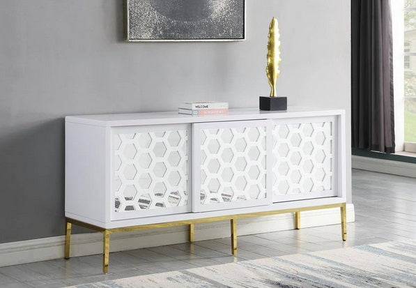 Best Master T2024 Wila arlo interiors white high gloss finish wood and gold metal accents sideboard server cabinet