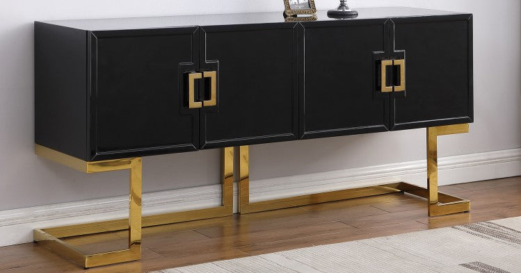 Best Master T2025-BK  Everly quinn black high gloss finish wood gold finish metal accents sideboard server cabinet