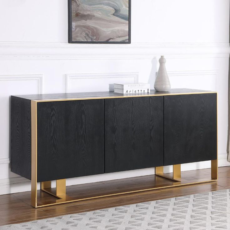 Best Master T2026  Everly quinn black finish wood gold finish metal accents sideboard server cabinet
