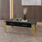 T2034-10-BLK Empire black finish wood with gold accent legs coffee table with drawers