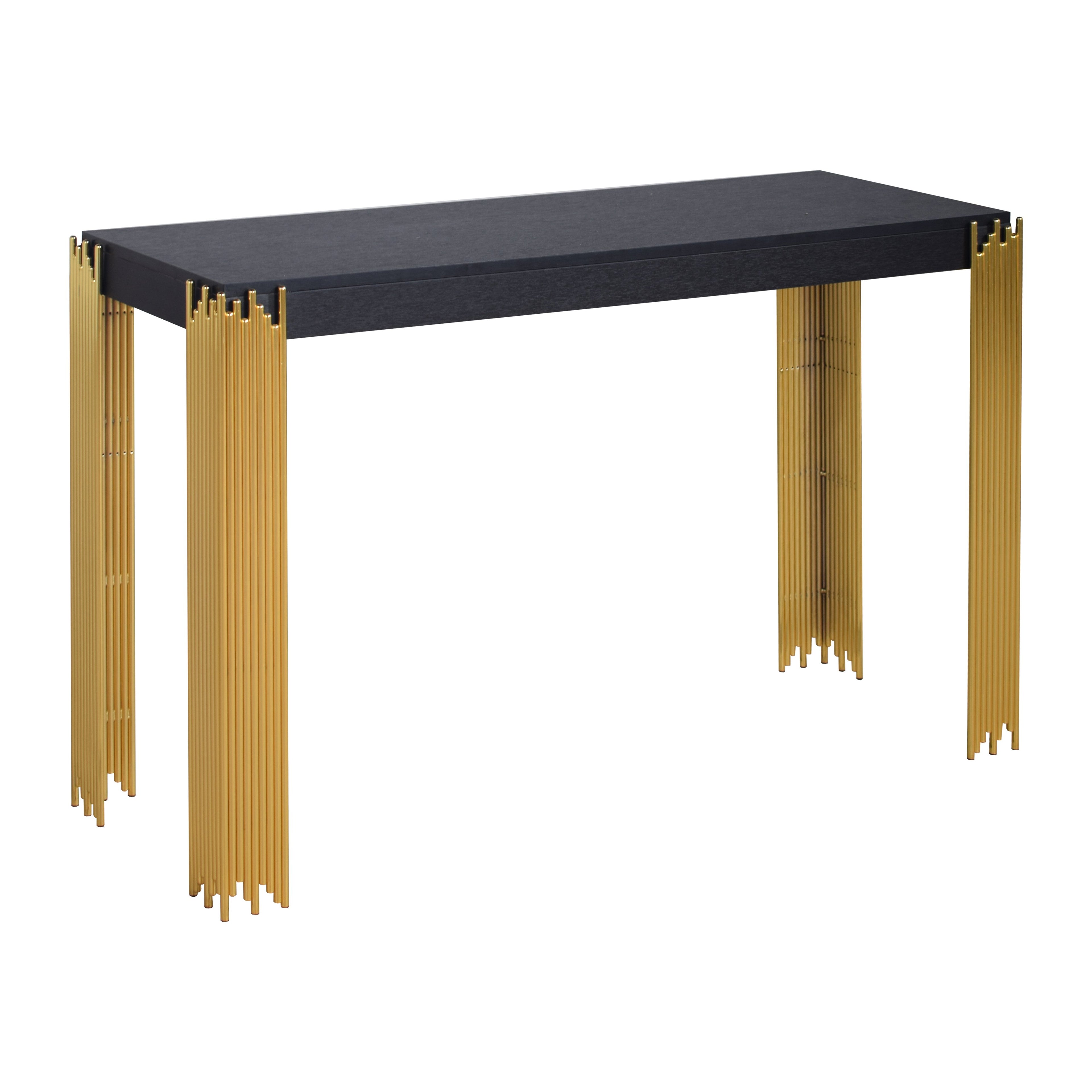 T2034-30-BLK Empire black finish wood with gold accent legs sofa entry console table