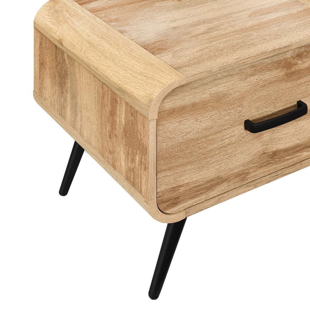 T3562-20  Rowan natural finish wood mid century modern one drawer bedside / end table