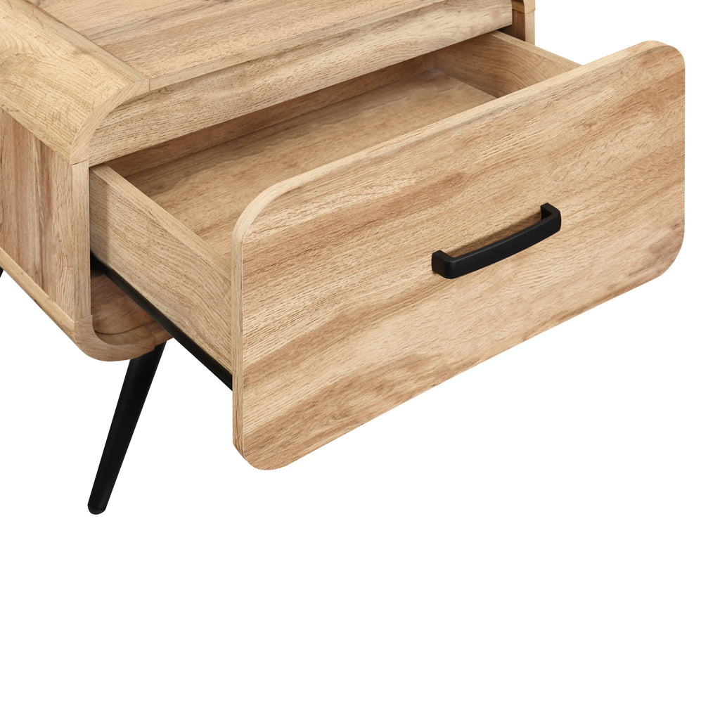 T3562-20  Rowan natural finish wood mid century modern one drawer bedside / end table