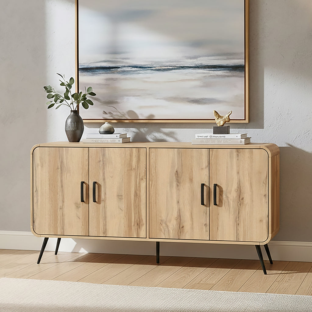 T3562-40  Rowan natural finish wood mid century modern 63" wide server sideboard buffet cabinet