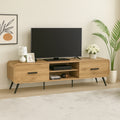 T3562-42  Rowan Natural finish wood mid century modern 71" wide TV stand entertainment center