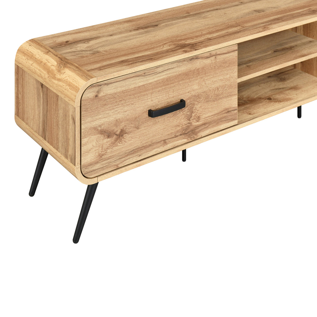 T3562-42  Rowan Natural finish wood mid century modern 71" wide TV stand entertainment center