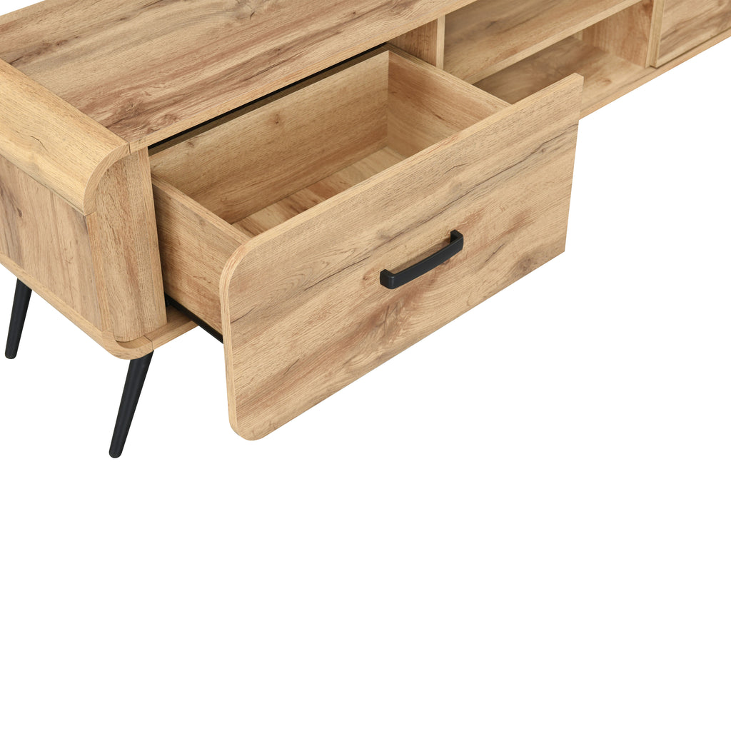 T3562-42  Rowan Natural finish wood mid century modern 71" wide TV stand entertainment center