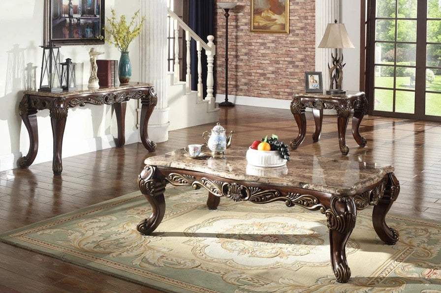 Mc Ferran T5190  Bridgette marble top coffee table with carved accent wood trims