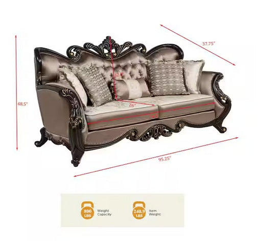 Best master TLR01-2PC 2 pc Regal royal traditional style dark tone fabric dark finish wood Sofa and Love seat set