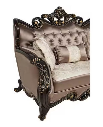 Best master TLR01-2PC 2 pc Regal royal traditional style dark tone fabric dark finish wood Sofa and Love seat set