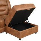 TM6028BR 2 pc Septimus saddle brown faux leather double recliner 104" sectional sofa set with storage chaise and cup console