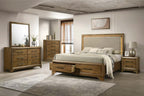 00-1424-4PC 4 pc Talcott honey oak finish wood padded headboard LED lighted accents queen bed set footboard drawers