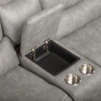 Kamari-PW-Sect 3 pc Kamari dappled grey fabric sectional sofa set with power motion recliner ends and cup console with storage