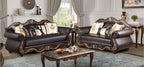 U1754-2PC 2 pc Royal classics Maximus brown faux leather rococo style traditional sofa and love seat set carved accents