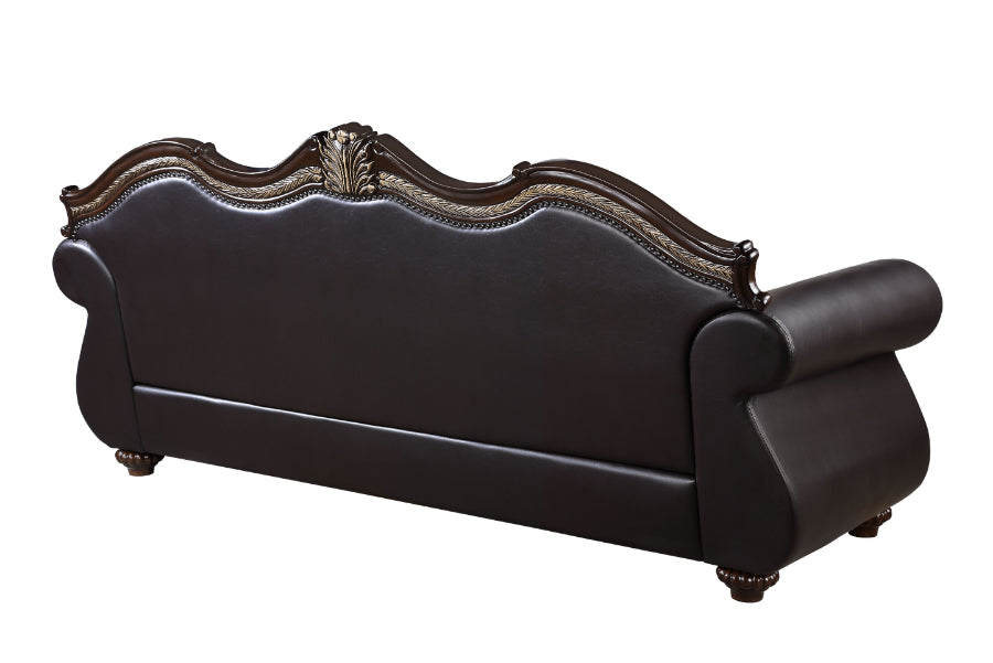 U1754-2PC 2 pc Royal classics Maximus brown faux leather rococo style traditional sofa and love seat set carved accents