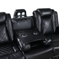 OrionBK-SL 2 pc Orion black faux leather sofa and love seat with recliner ends USB charging and drop down table on sofa