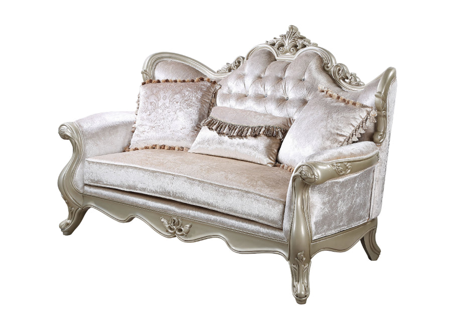 U502T-2PC 2 pc Royal classics Monique champagne finish wood victorian style sofa and love seat set carved accents
