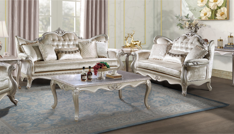 U502T-2PC 2 pc Royal classics Monique champagne finish wood victorian style sofa and love seat set carved accents