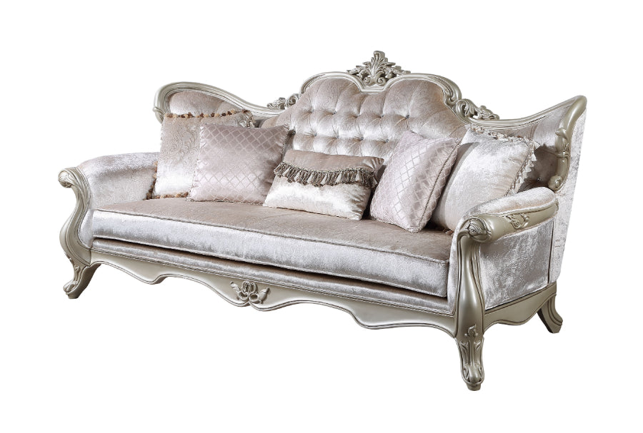 U502T-2PC 2 pc Royal classics Monique champagne finish wood victorian style sofa and love seat set carved accents