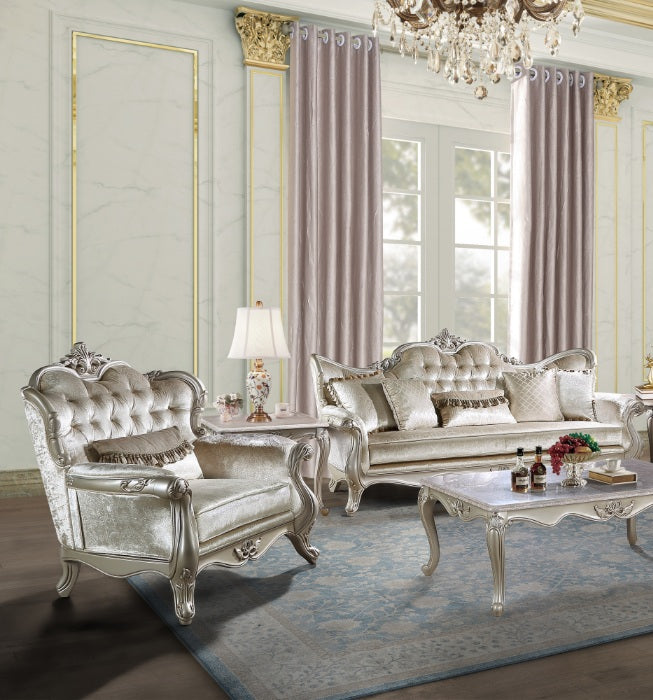 U502T-2PC 2 pc Royal classics Monique champagne finish wood victorian style sofa and love seat set carved accents