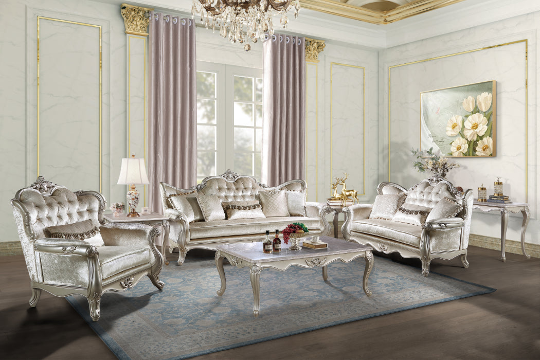 U502T-2PC 2 pc Royal classics Monique champagne finish wood victorian style sofa and love seat set carved accents