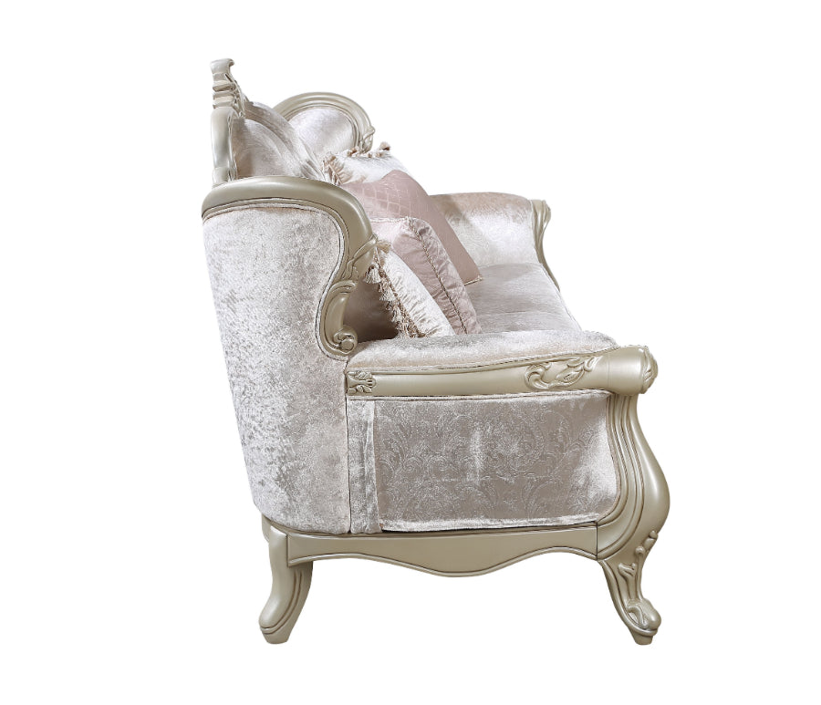 U502T-2PC 2 pc Royal classics Monique champagne finish wood victorian style sofa and love seat set carved accents