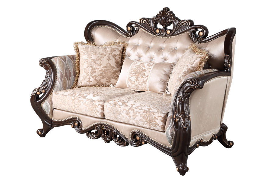 U532T-2PC 2 pc Royal classics Constantine cherry finish wood traditional style sofa and love seat set carved accents 18th century