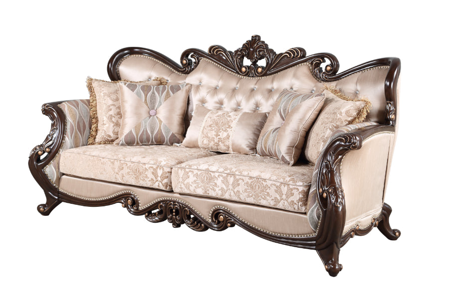 U532T-2PC 2 pc Royal classics Constantine cherry finish wood traditional style sofa and love seat set carved accents 18th century