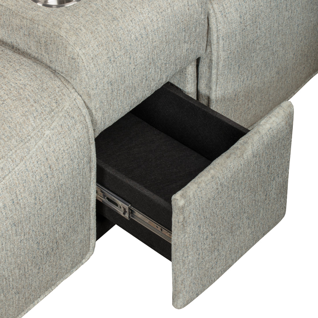 Remsen-Sect 3 pc Remsen grey and beige fabric sectional sofa set with recliner ends and cup console with storage