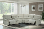 Remsen-PW-Sect 3 pc Remsen grey and beige fabric sectional sofa set with power motion recliner ends and cup console with storage
