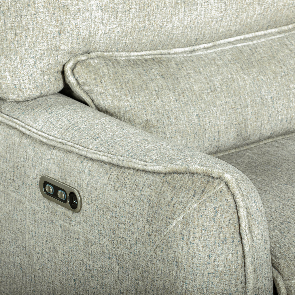 Remsen-PW-Sect 3 pc Remsen grey and beige fabric sectional sofa set with power motion recliner ends and cup console with storage