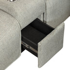 Remsen-PW-Sect 3 pc Remsen grey and beige fabric sectional sofa set with power motion recliner ends and cup console with storage