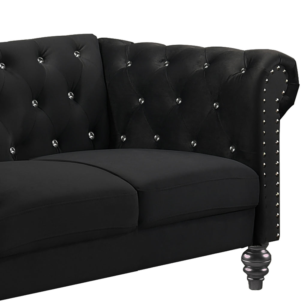 24-13CK-2PC 2 pc Emma black velvet fabric crystal button tufted sofa and love seat set acrylic legs nail head trim
