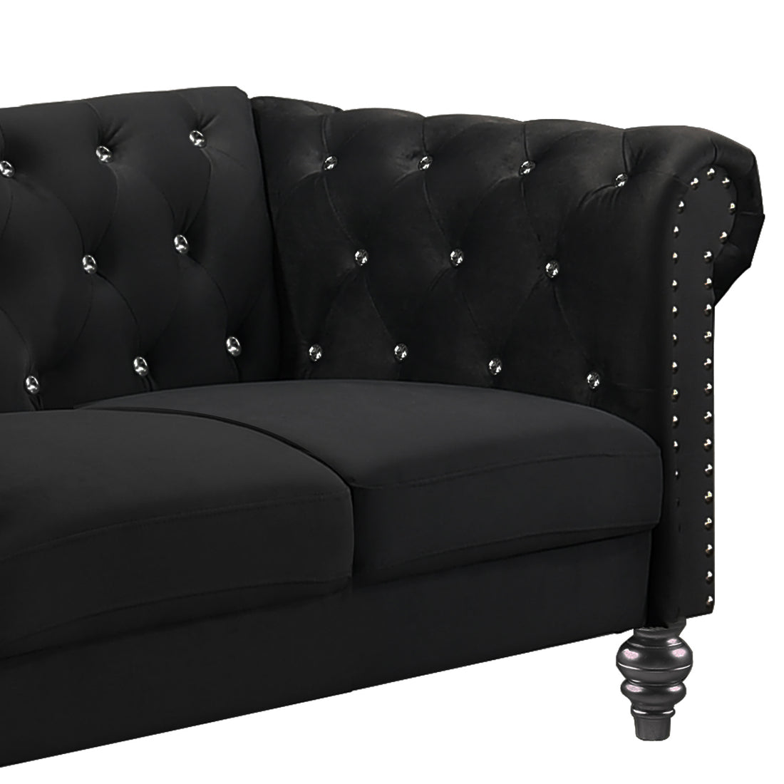 24-13CK-2PC 2 pc Emma black velvet fabric crystal button tufted sofa and love seat set acrylic legs nail head trim