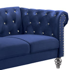 Emma Blue Velvet Crystal Button Tufted Sofa and Love Seat Set with Acrylic Legs & Nailhead Trim – 24-13CB-2PC