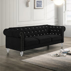 24-13CK-2PC 2 pc Emma black velvet fabric crystal button tufted sofa and love seat set acrylic legs nail head trim
