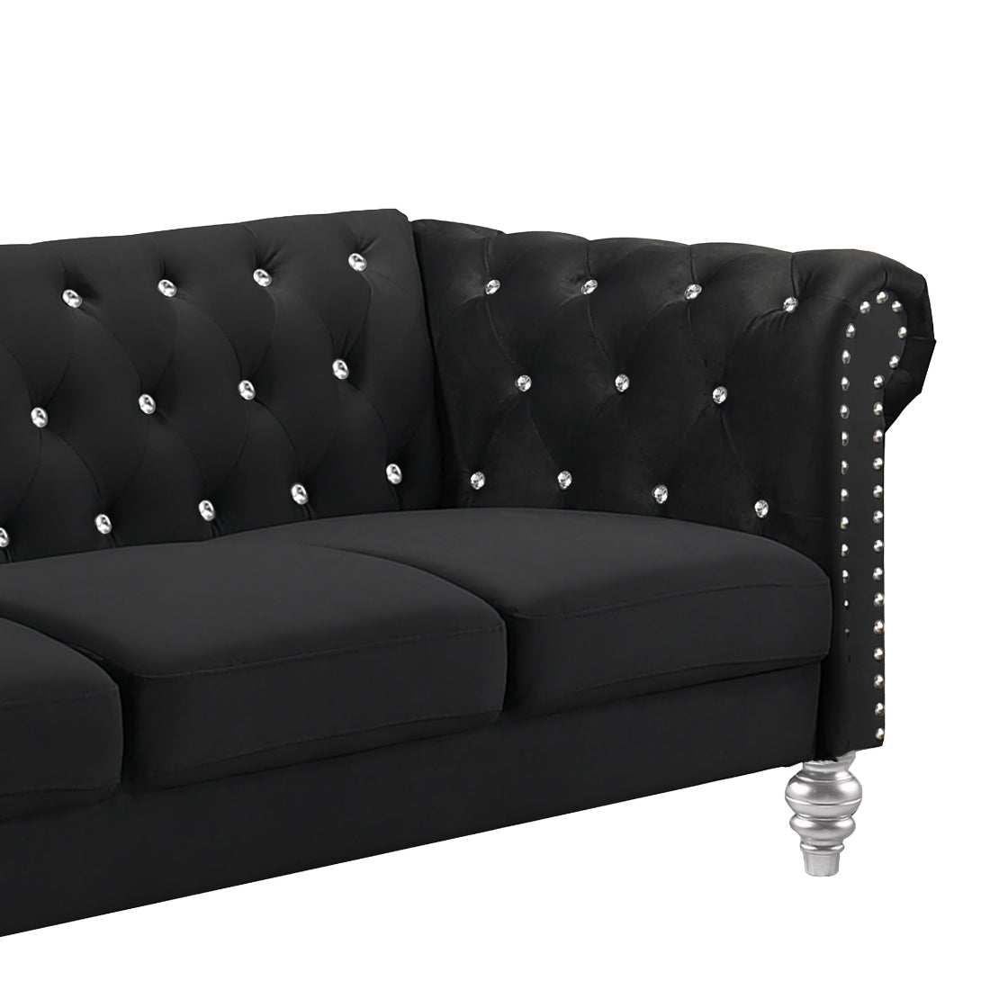 24-13CK-2PC 2 pc Emma black velvet fabric crystal button tufted sofa and love seat set acrylic legs nail head trim