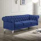 Emma Blue Velvet Crystal Button Tufted Sofa and Love Seat Set with Acrylic Legs & Nailhead Trim – 24-13CB-2PC