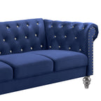 Emma Blue Velvet Crystal Button Tufted Sofa and Love Seat Set with Acrylic Legs & Nailhead Trim – 24-13CB-2PC