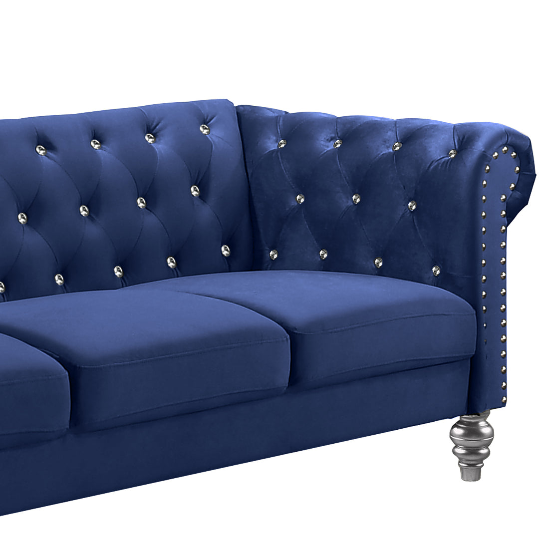 Emma Blue Velvet Crystal Button Tufted Sofa and Love Seat Set with Acrylic Legs & Nailhead Trim – 24-13CB-2PC