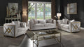 2 pc Velencia cream fabric upholstered double X design gold trim accents sofa and love seat set