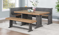 VH-7090 5 pc Omaha two tone grey / light brown distressed finish wood solid pine breakfast nook table and benches caroleen loon peak