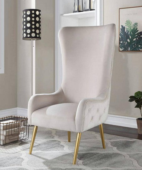 Best Master VT003-BG  Red barrel studio hercules High back beige velvet fabric living room accent arm chair gold legs